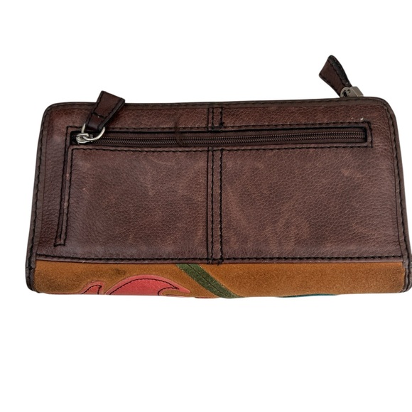 Fossil Key-Per Wallet Floral Print Zip Around Leather 8” x 4.5” Rare - Picture 3 of 9